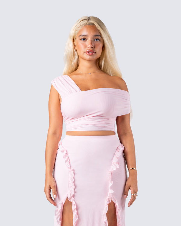 Finesse Omid Pink Asymmetrical Mesh Top
