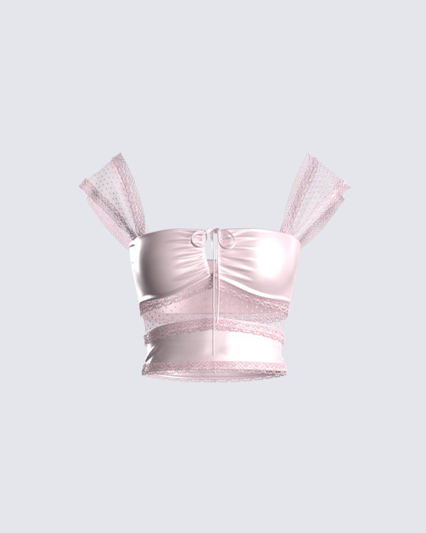 finesse Orana Pink Satin Tie Top