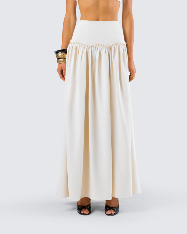 Finesse Orla Cream Ruched Maxi Skirt