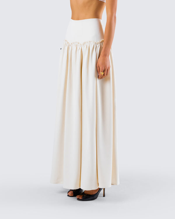Finesse Orla Cream Ruched Maxi Skirt