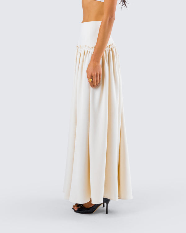 Finesse Orla Cream Ruched Maxi Skirt