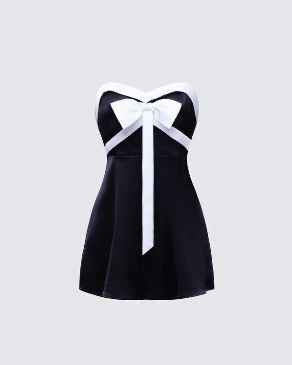 finesse Ottilie Black Oversized Bow Mini Dress
