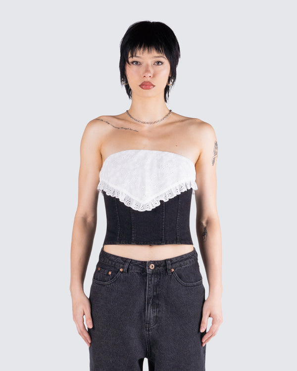 Finesse Padma Multi Eyelet Denim Tube Top