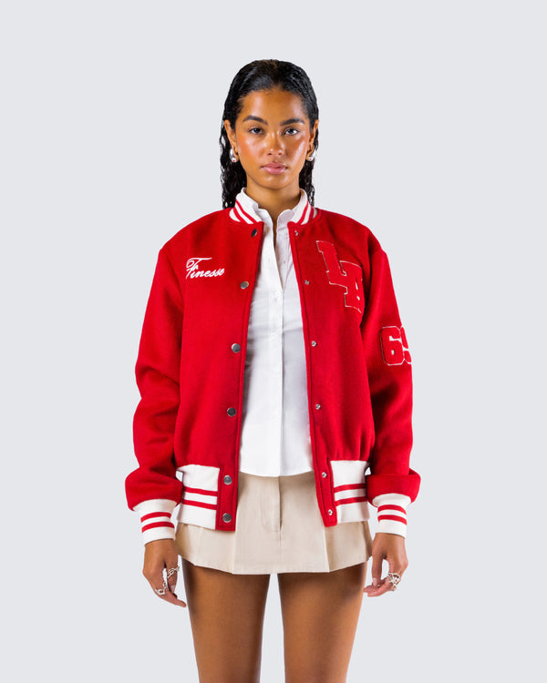 Finesse Palmer Red Varsity Jacket