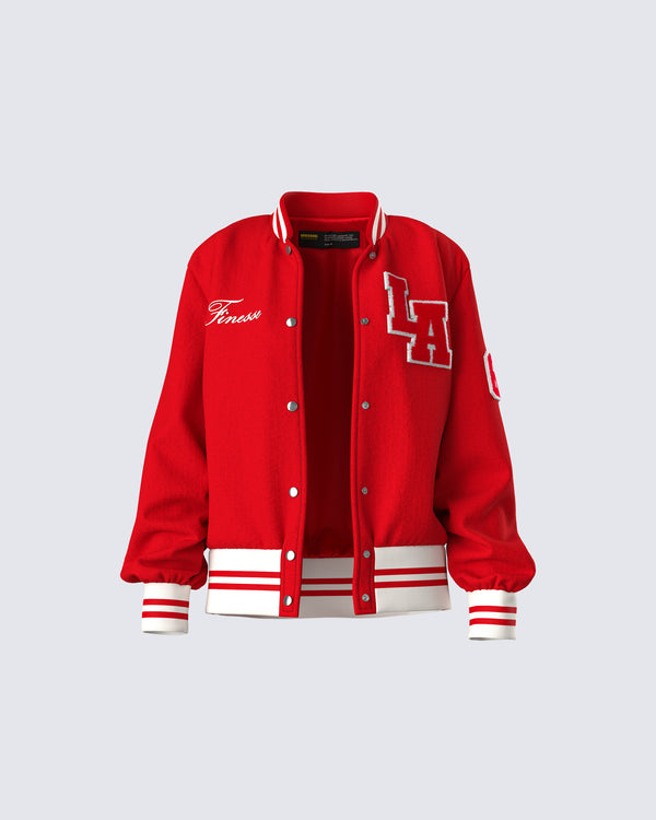 finesse Palmer Red Varsity Jacket