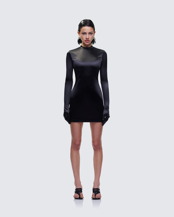 Finesse Pam Black Mini Dress & Gloves