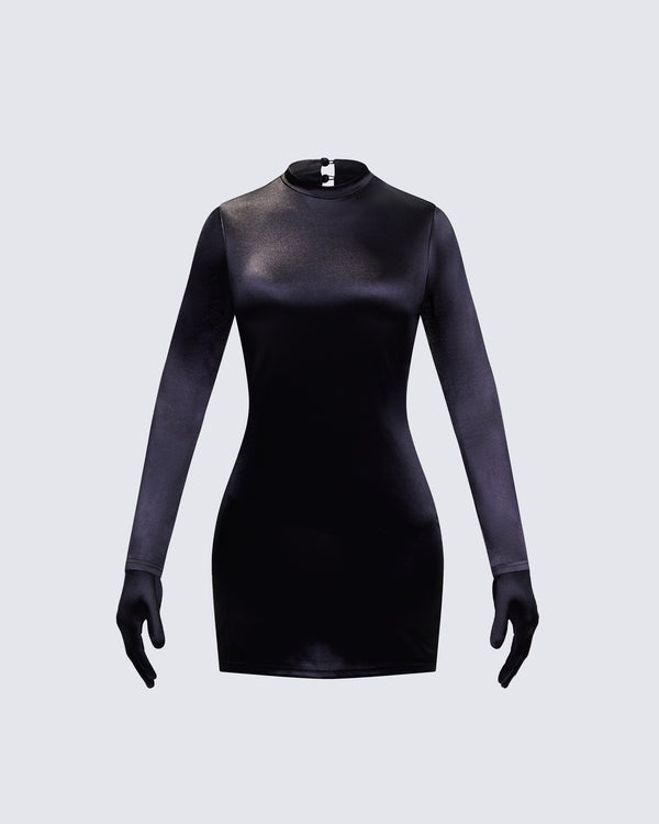 finesse Pam Black Mini Dress & Gloves