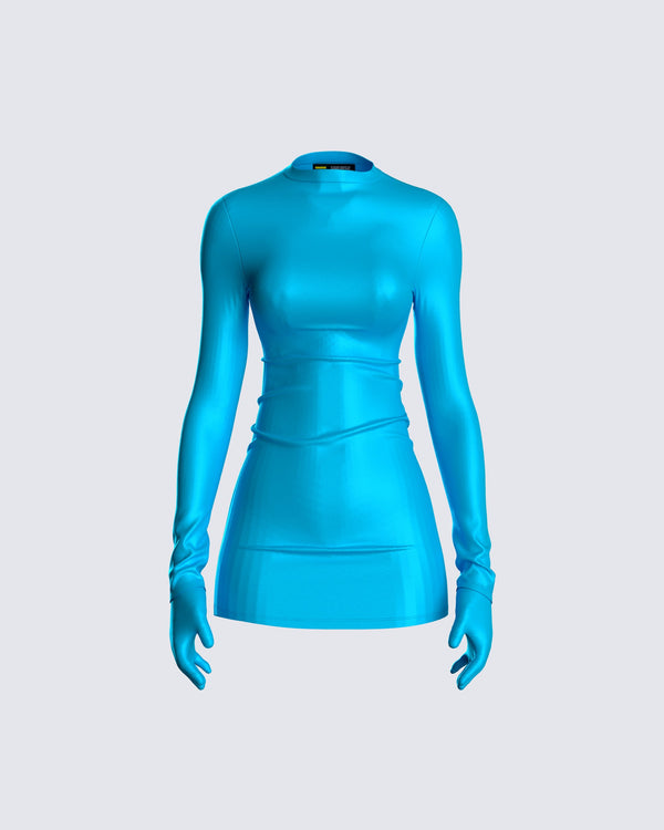 finesse Pam Blue Mini Dress & Gloves