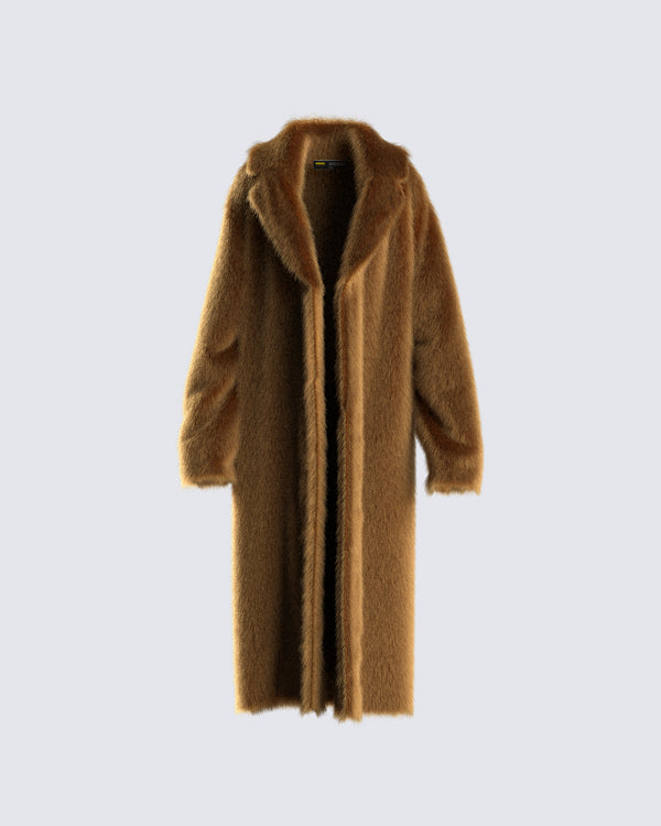 finesse Parker Camel Vegan Fur Coat