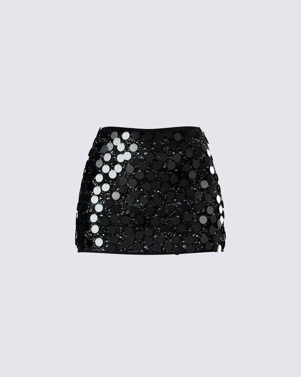 finesse Philo Black Sequin Mini Skirt