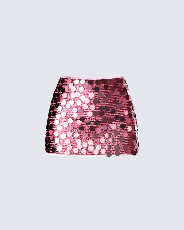 finesse Philo Pink Sequin Mini Skirt