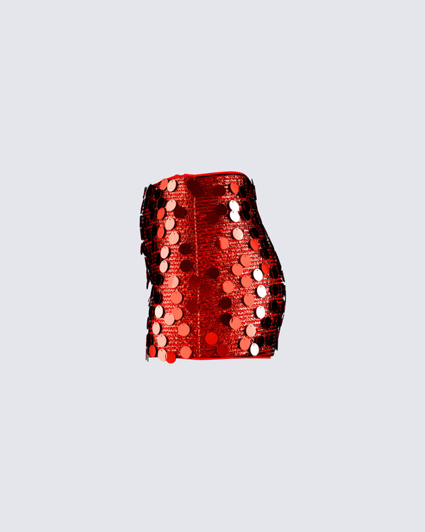 Finesse Philo Red Sequin Mini Skirt