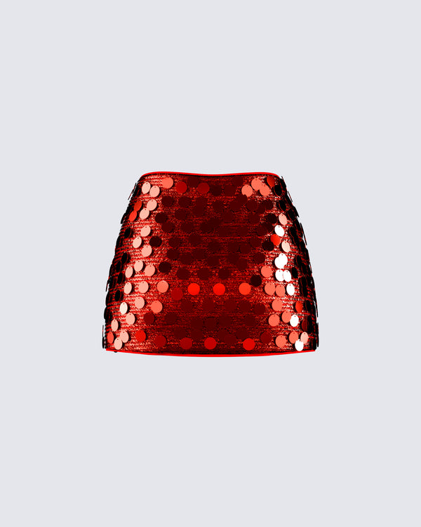 Finesse Philo Red Sequin Mini Skirt