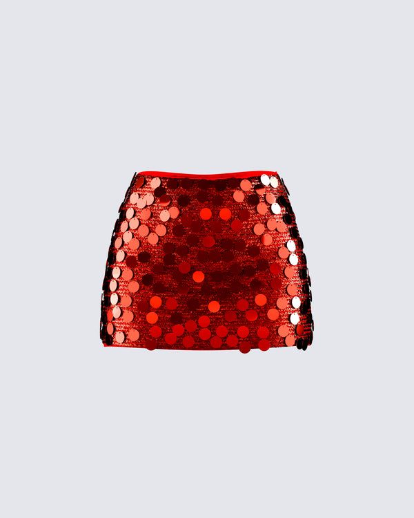 finesse Philo Red Sequin Mini Skirt