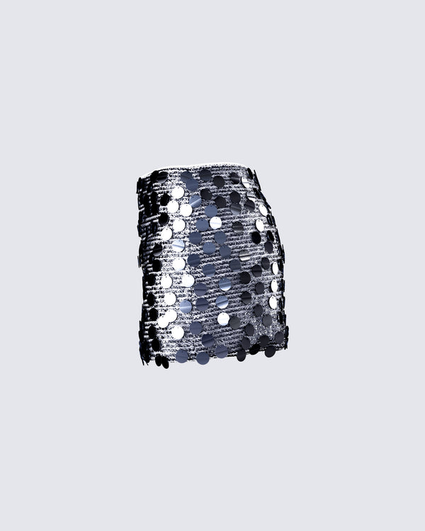 Finesse Philo Silver Sequin Mini Skirt