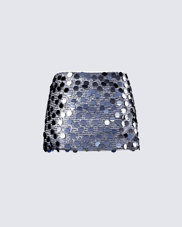 Finesse Philo Silver Sequin Mini Skirt