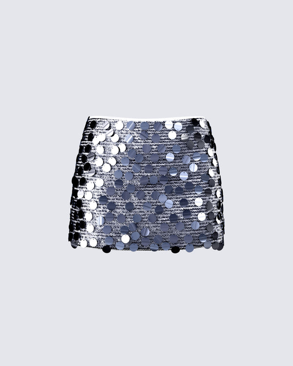 finesse Philo Silver Sequin Mini Skirt