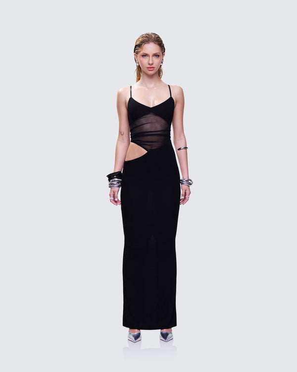 Finesse Philomena Black Mesh Window Maxi Dress