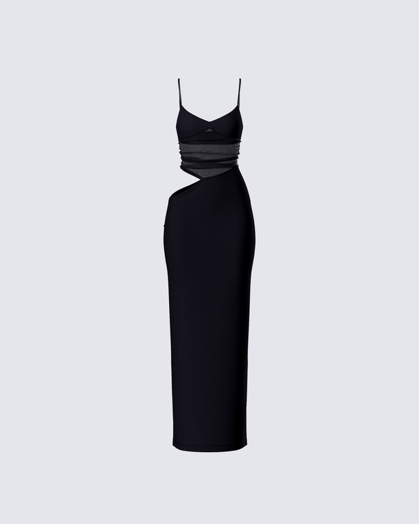 finesse Philomena Black Mesh Window Maxi Dress