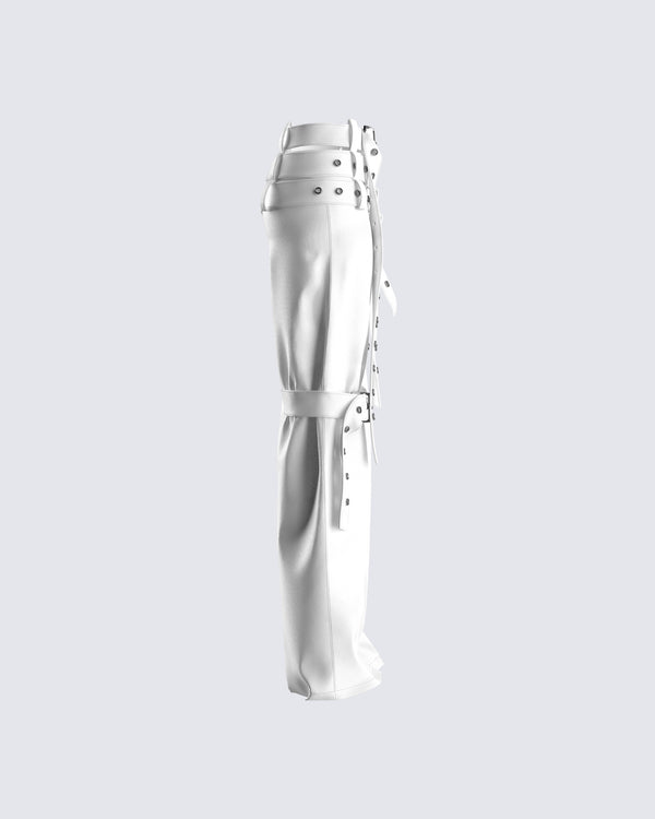 Finesse Pia White Vegan Leather Belt Pant