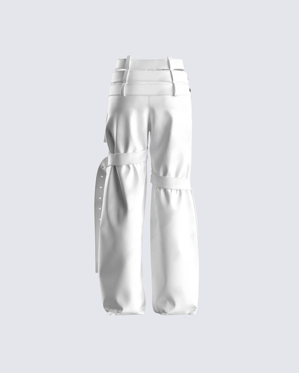 Finesse Pia White Vegan Leather Belt Pant