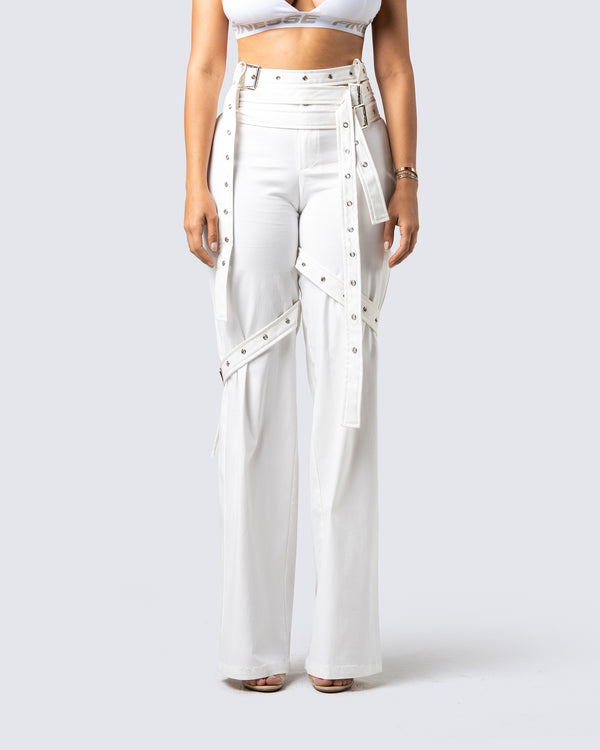 Finesse Pia White Vegan Leather Belt Pant