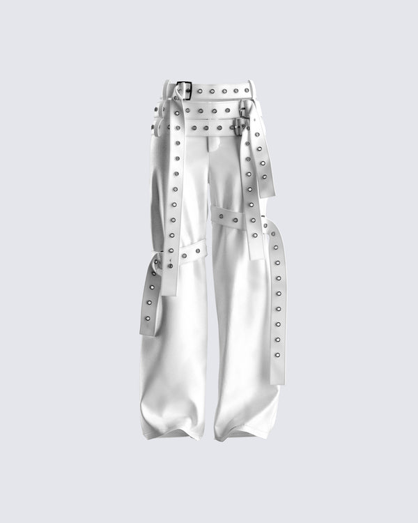 finesse Pia White Vegan Leather Belt Pant