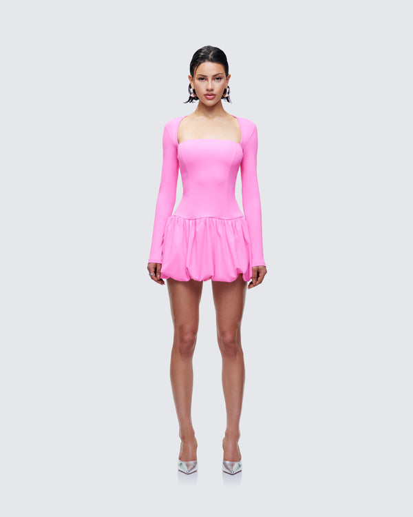 Finesse Pili Pink Drop Bubble Hem Micro Mini Dress