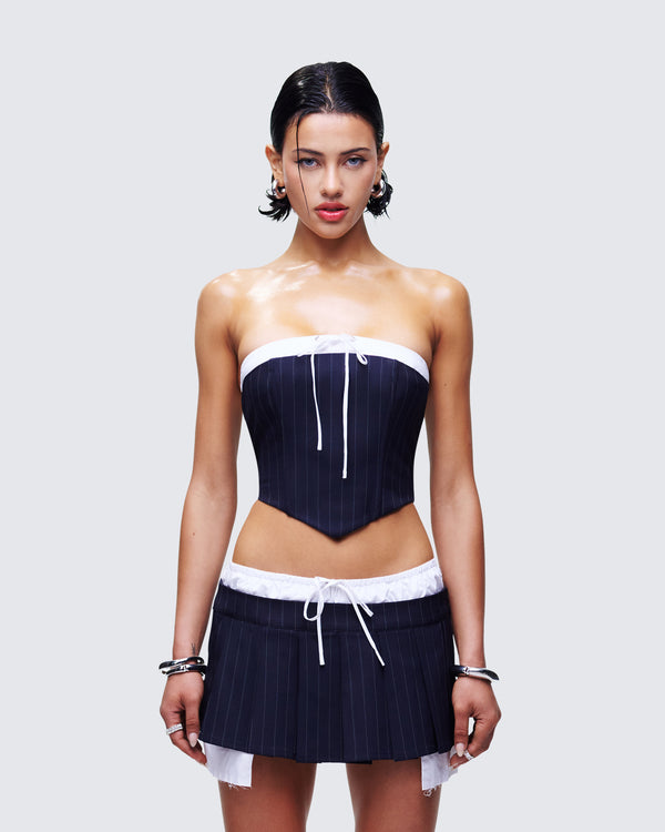 Finesse Piper Navy Pinstripe Corset Top