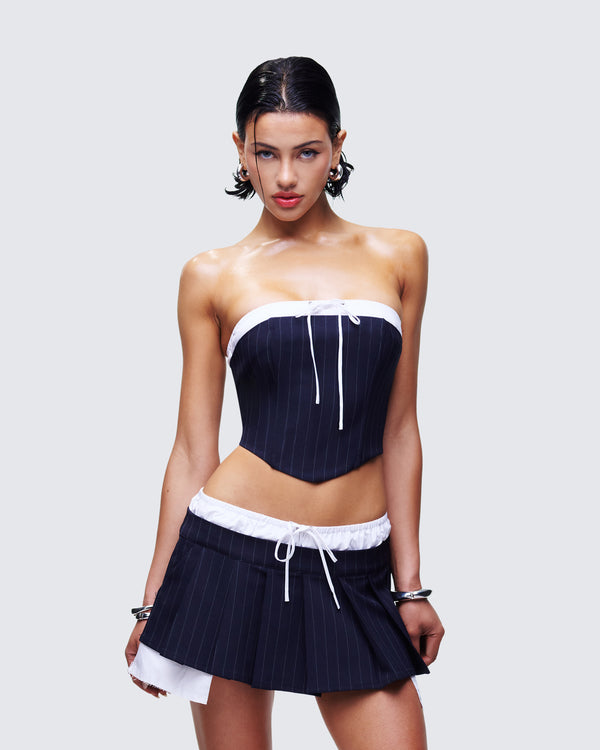 Finesse Piper Navy Pinstripe Corset Top