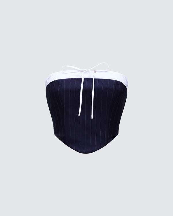 finesse Piper Navy Pinstripe Corset Top