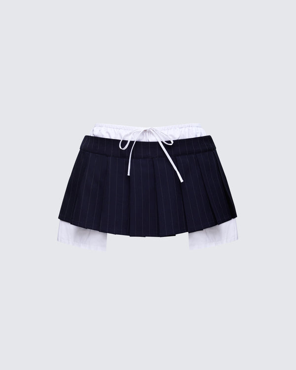 finesse Piper Navy Pinstripe Mini Skirt