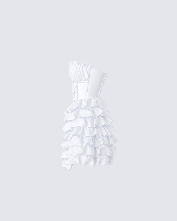 Finesse Pipi White Ruffle Mini Dress