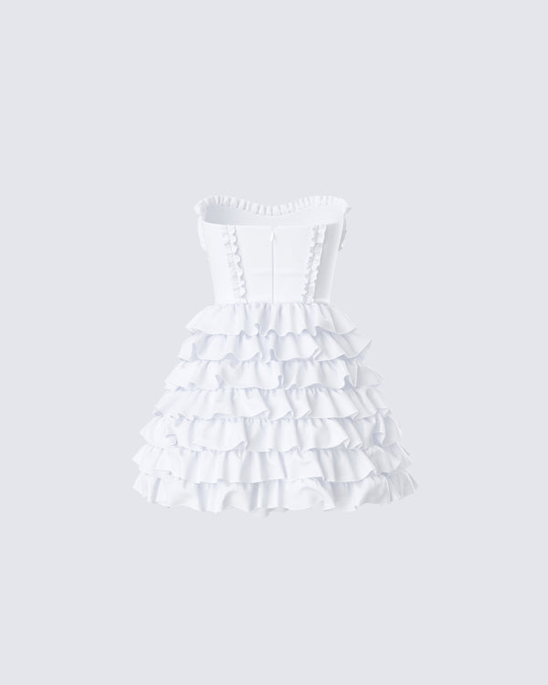 Finesse Pipi White Ruffle Mini Dress
