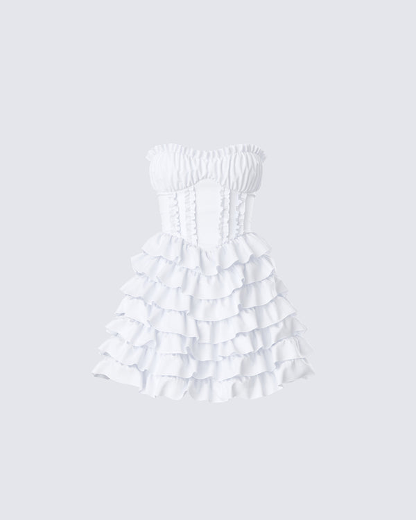 finesse Pipi White Ruffle Mini Dress
