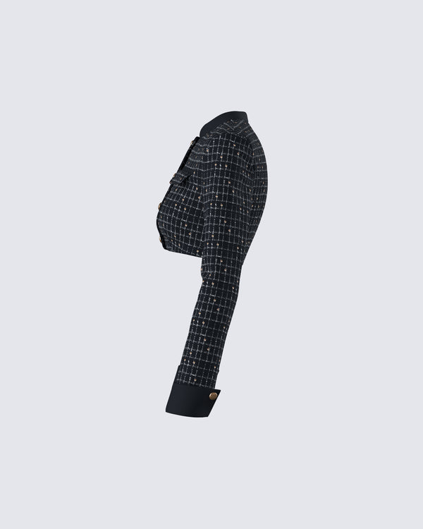 Finesse Pippa Black Tweed Cropped Jacket