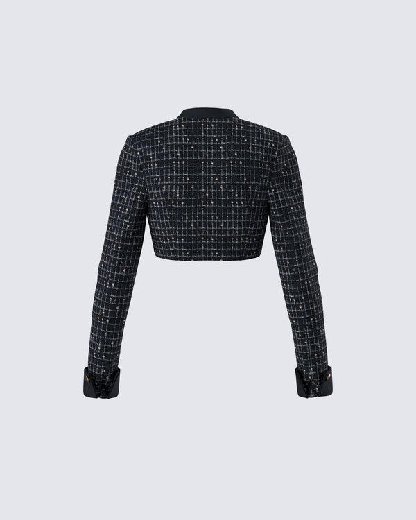 Finesse Pippa Black Tweed Cropped Jacket