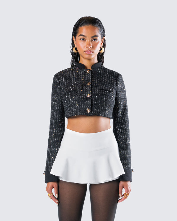 Finesse Pippa Black Tweed Cropped Jacket