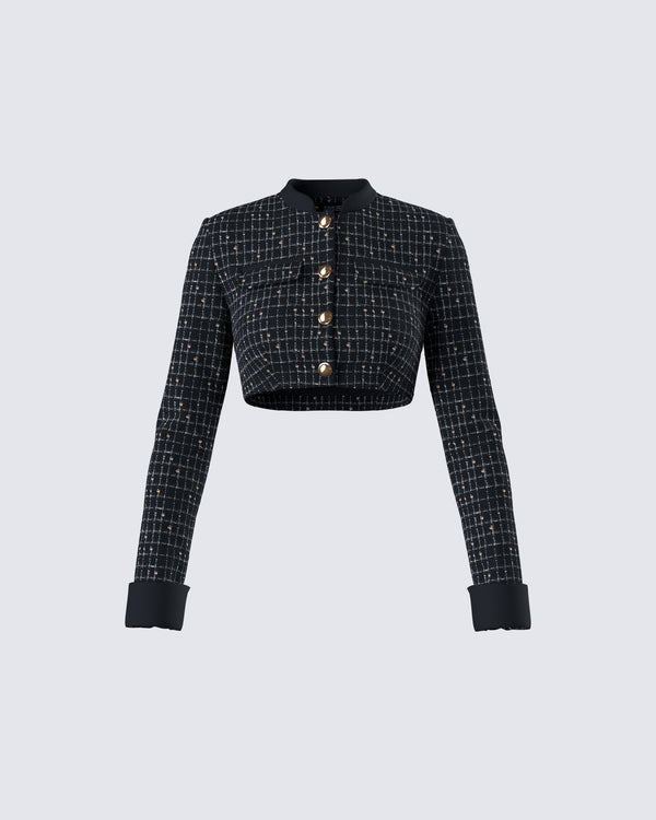 finesse Pippa Black Tweed Cropped Jacket