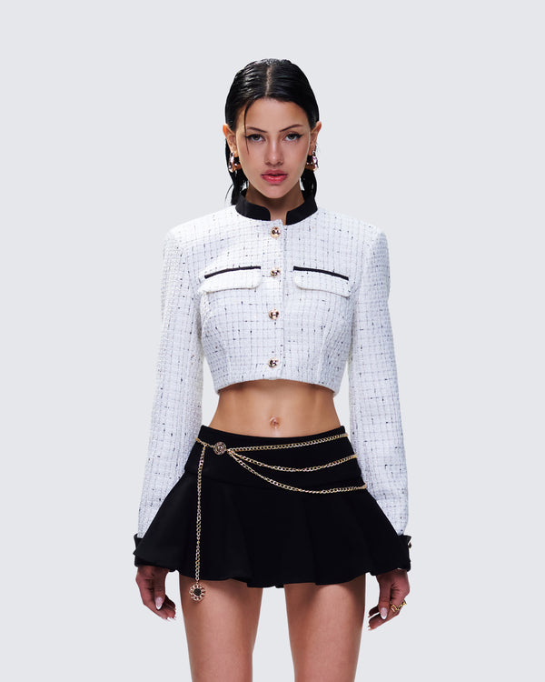 Finesse Pippa Ivory Tweed Cropped Jacket