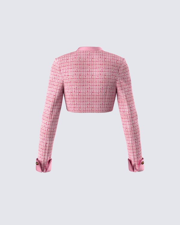 Finesse Pippa Pink Tweed Cropped Jacket