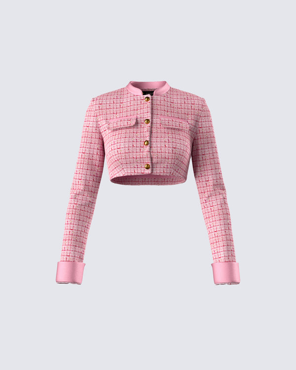 finesse Pippa Pink Tweed Cropped Jacket