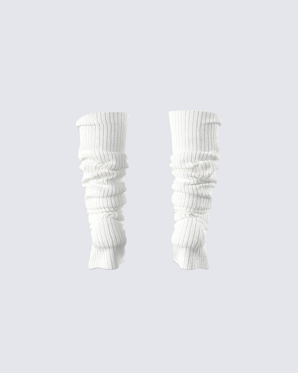Finesse Pollie White Ribbed Leg Warmer