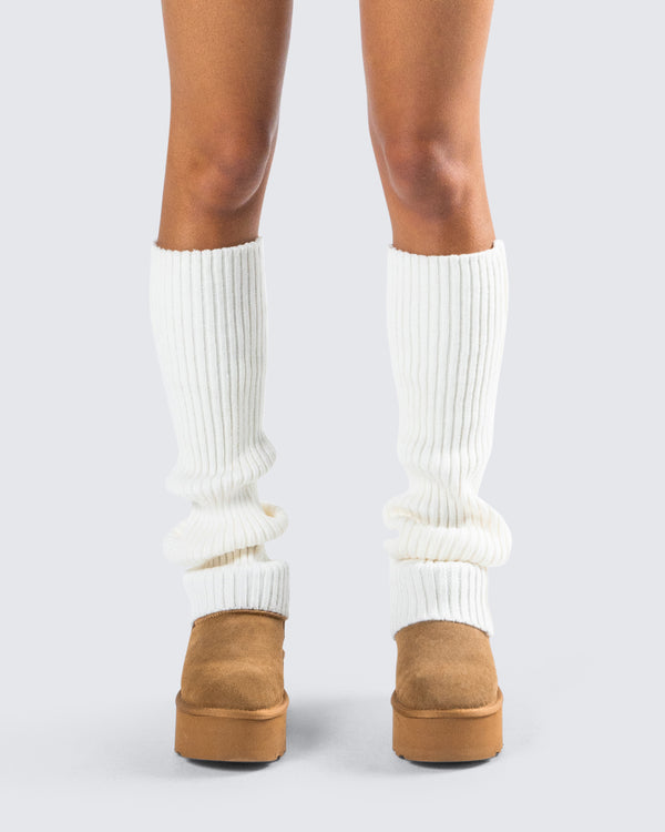 Finesse Pollie White Ribbed Leg Warmer