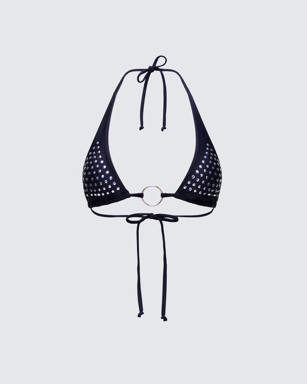 finesse Quen Black Studded Bikini Top