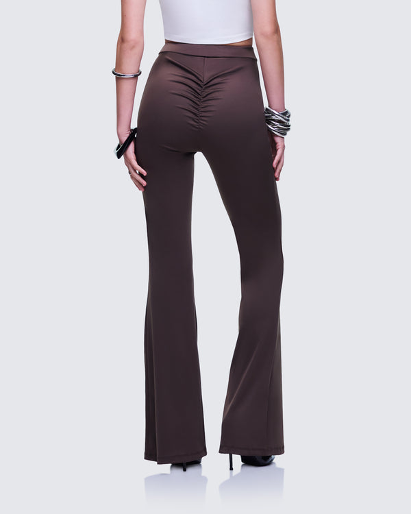 Finesse Quintessa Brown Ruched Back Flare Pants