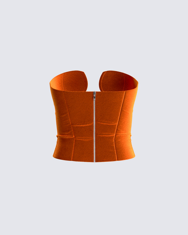 Finesse Rae Orange Velvet Strapless Top