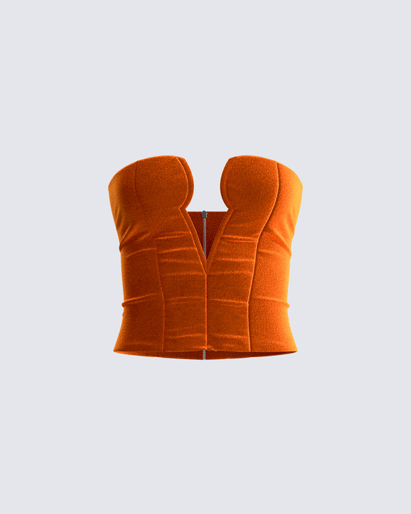 finesse Rae Orange Velvet Strapless Top