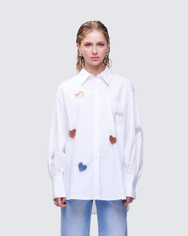 Finesse Rafaela White Heart Diamante Shirt