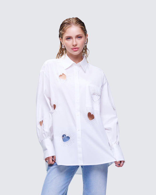 Finesse Rafaela White Heart Diamante Shirt